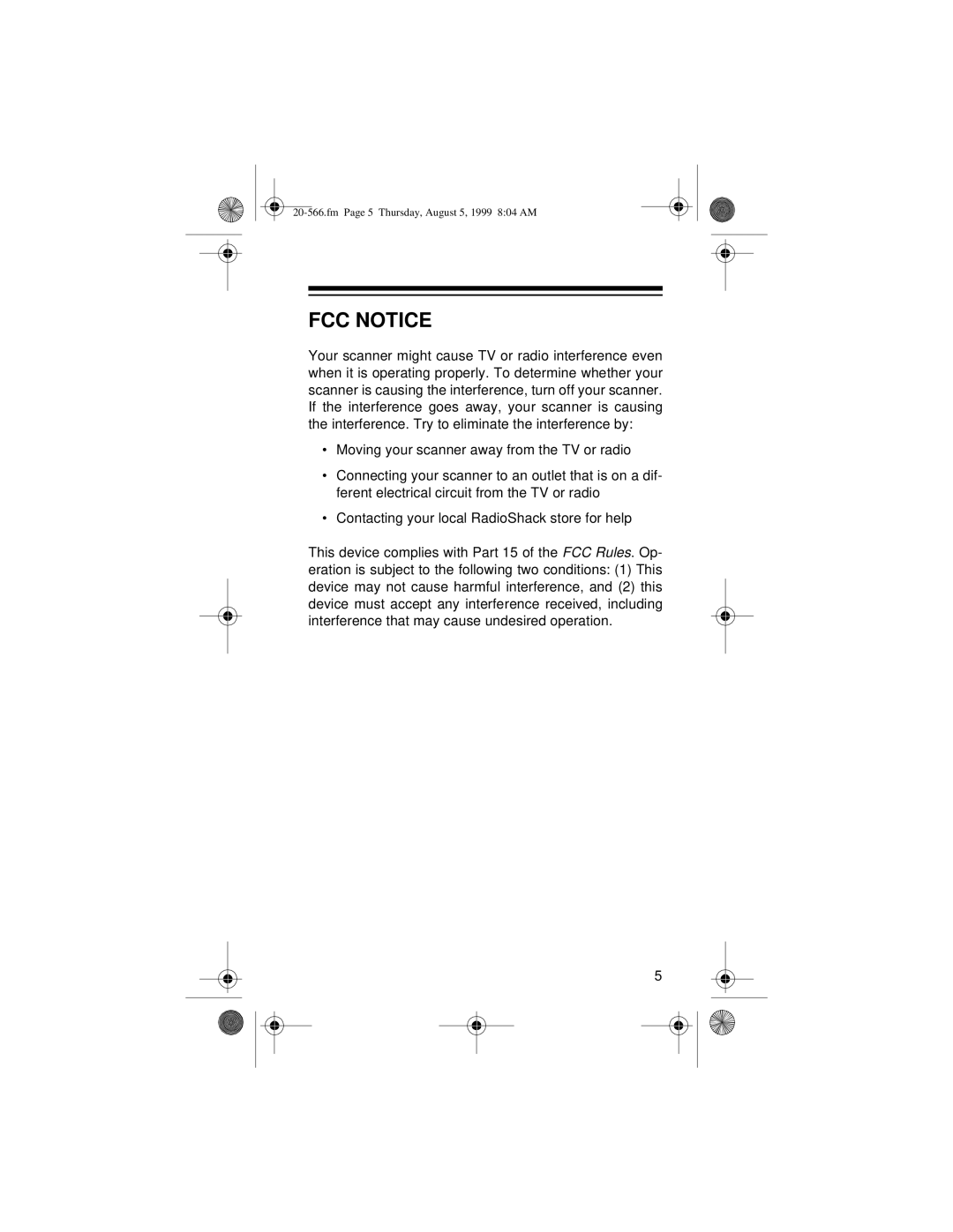 Radio Shack PRO-72 owner manual FCC Notice 