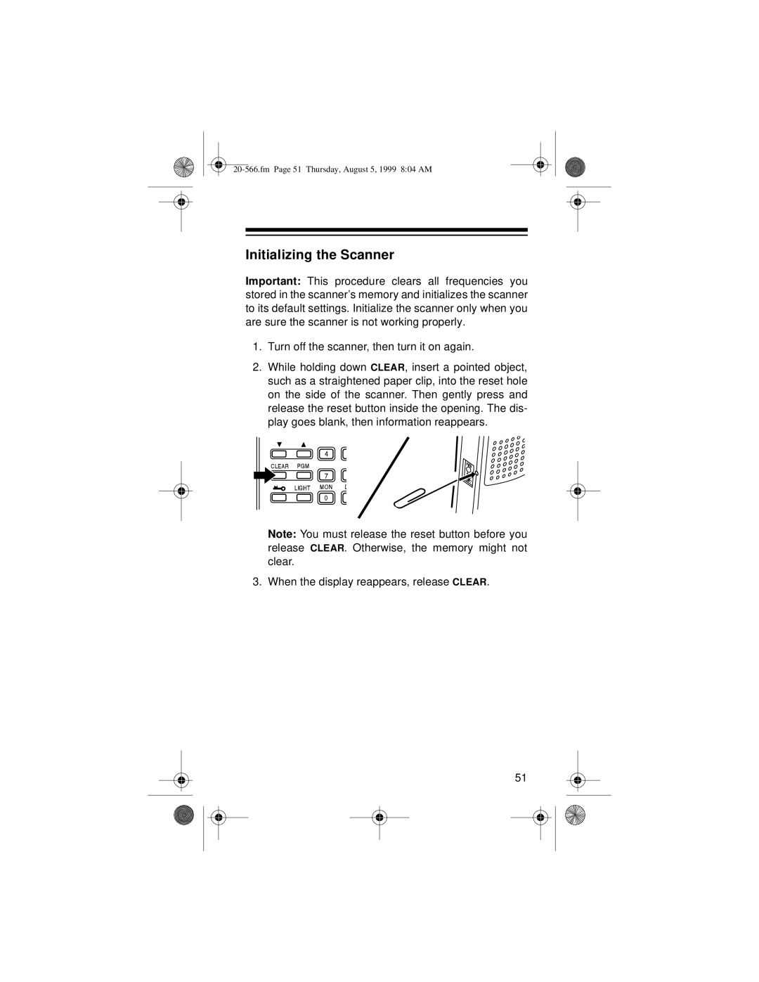 Radio Shack PRO-72 owner manual Initializing the Scanner 