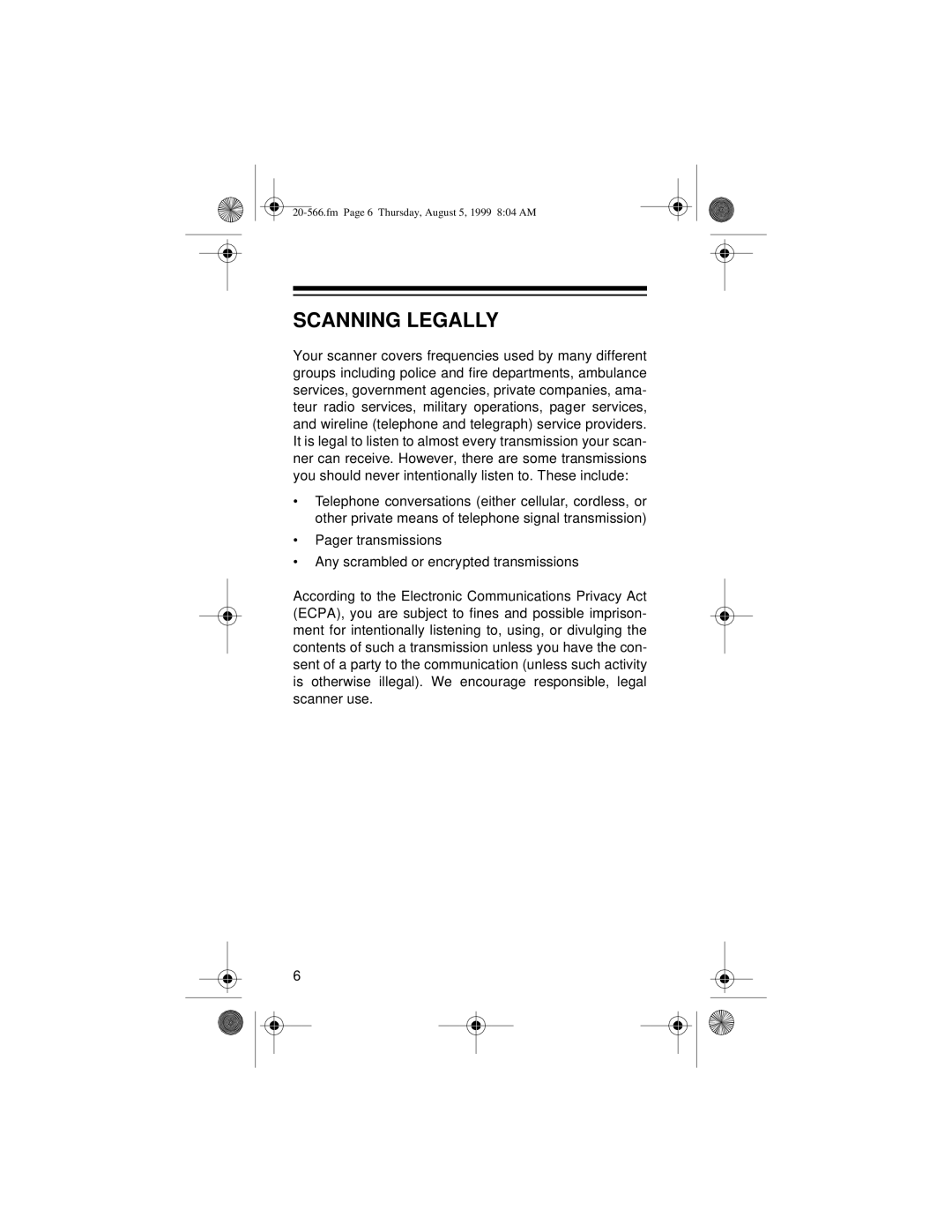 Radio Shack PRO-72 owner manual Scanning Legally 