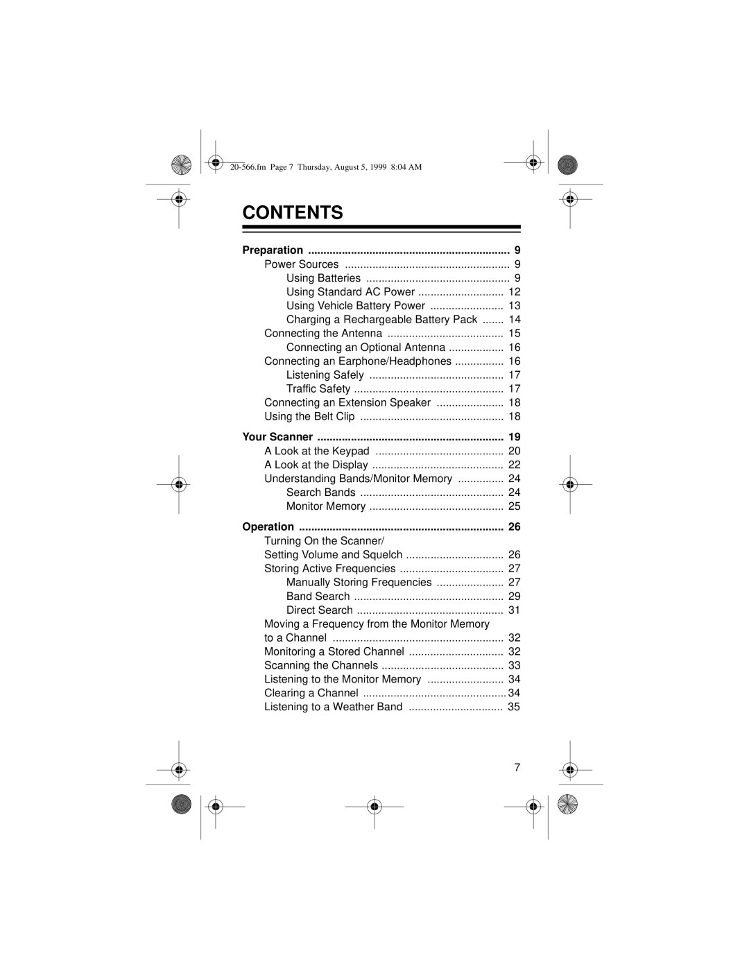 Radio Shack PRO-72 owner manual Contents 