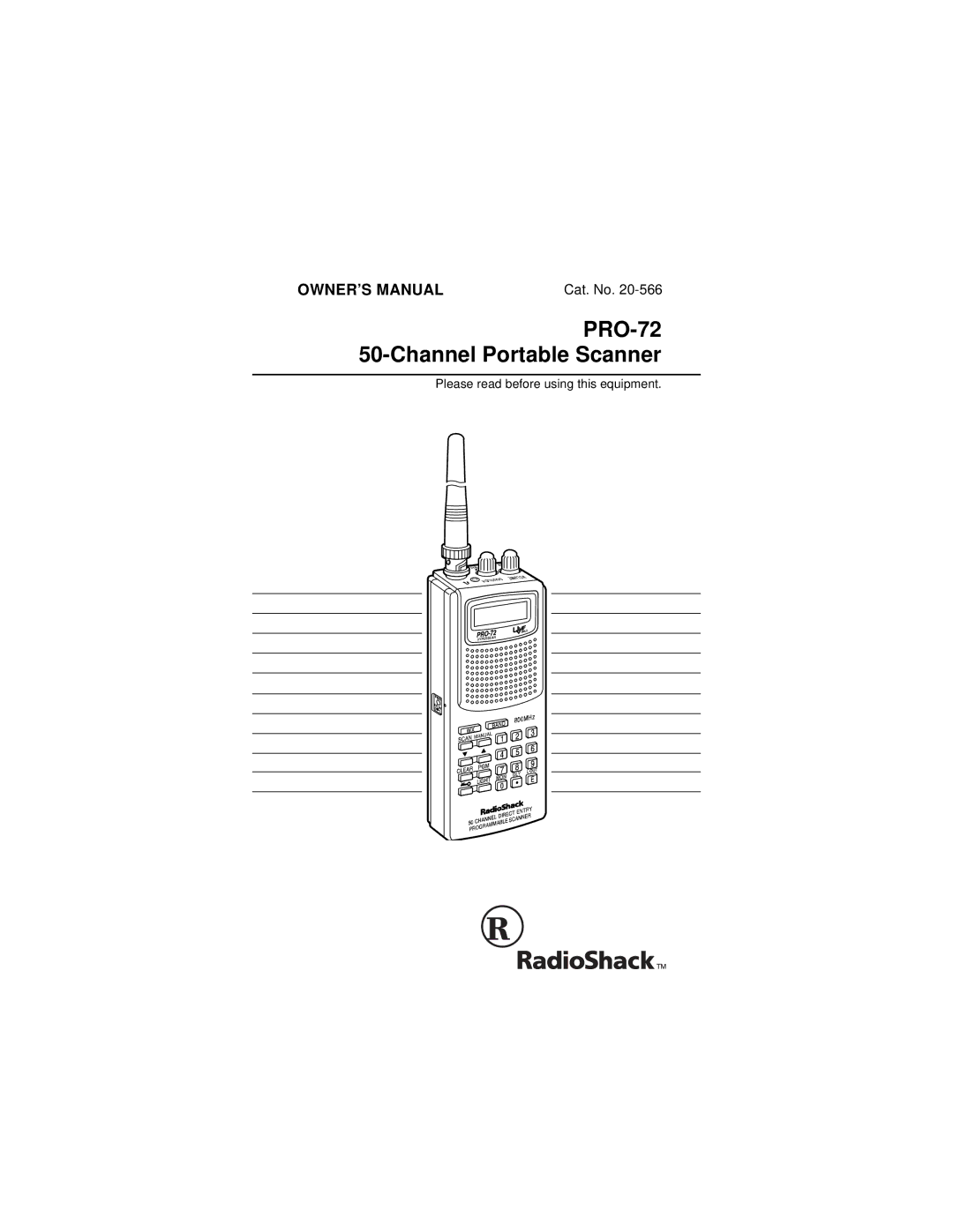 Radio Shack owner manual PRO-72 50-Channel Portable Scanner 