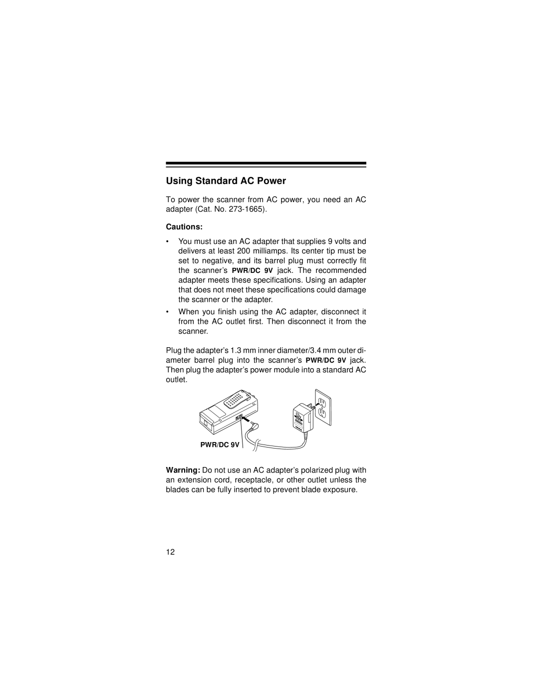 Radio Shack PRO-72 owner manual Using Standard AC Power 