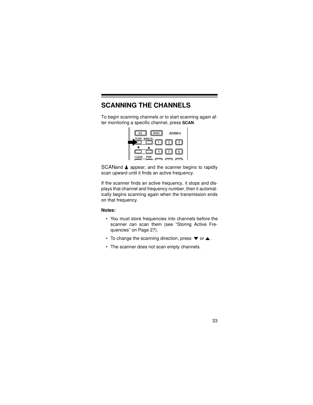 Radio Shack PRO-72 owner manual Scanning the Channels 