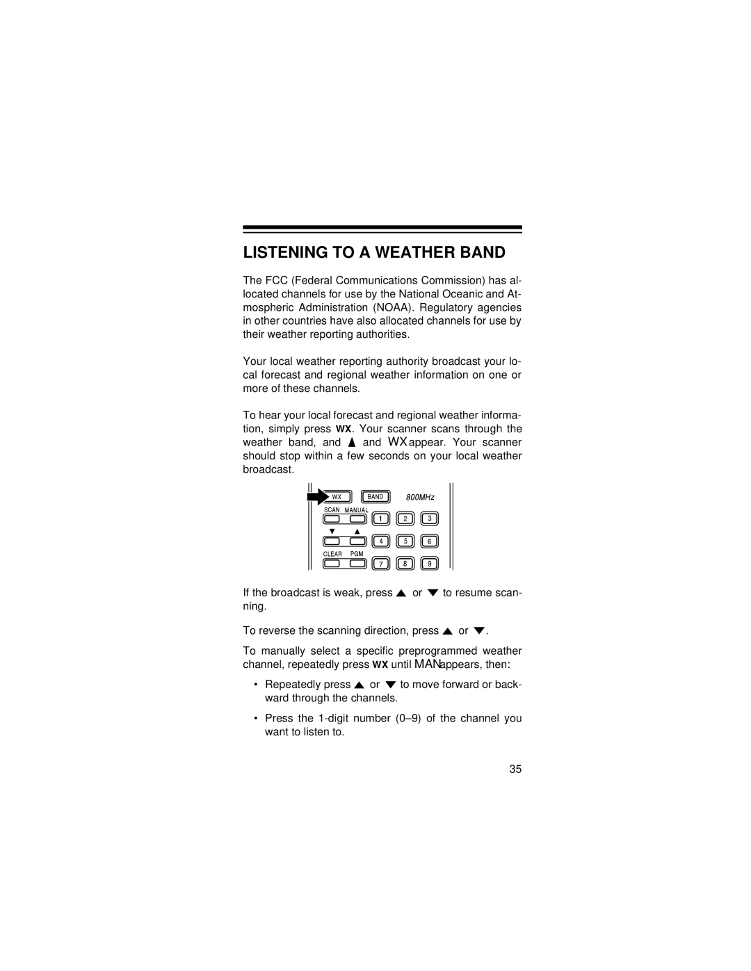 Radio Shack PRO-72 owner manual Listening to a Weather Band 