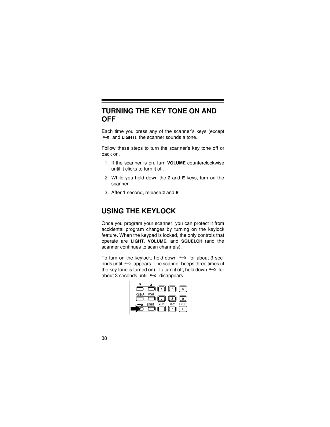 Radio Shack PRO-72 owner manual Turning the KEY Tone on and OFF, Using the Keylock 