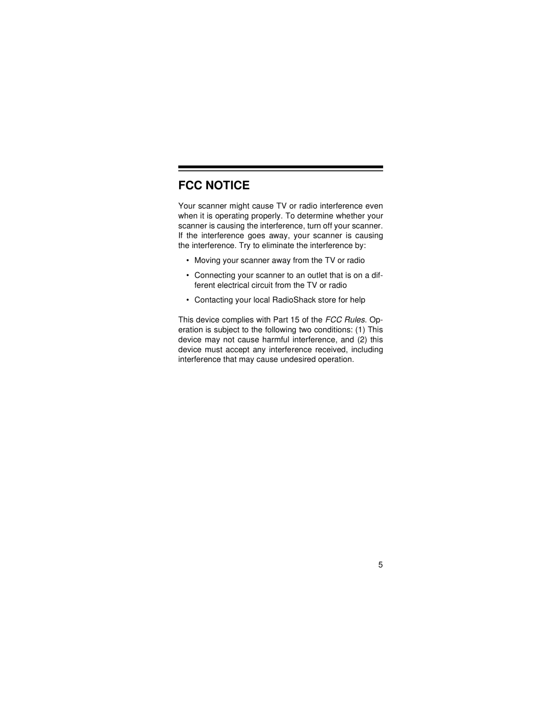 Radio Shack PRO-72 owner manual FCC Notice 