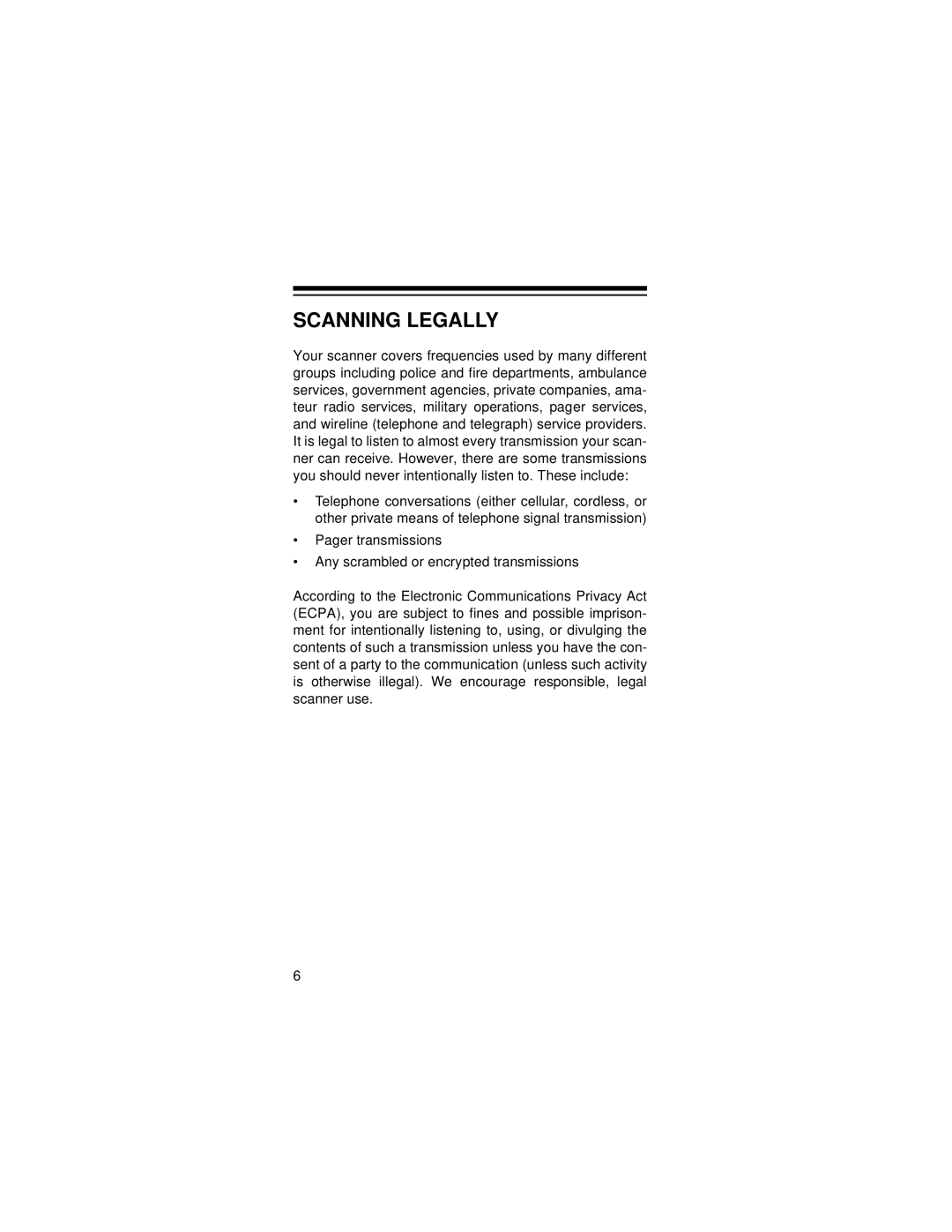 Radio Shack PRO-72 owner manual Scanning Legally 