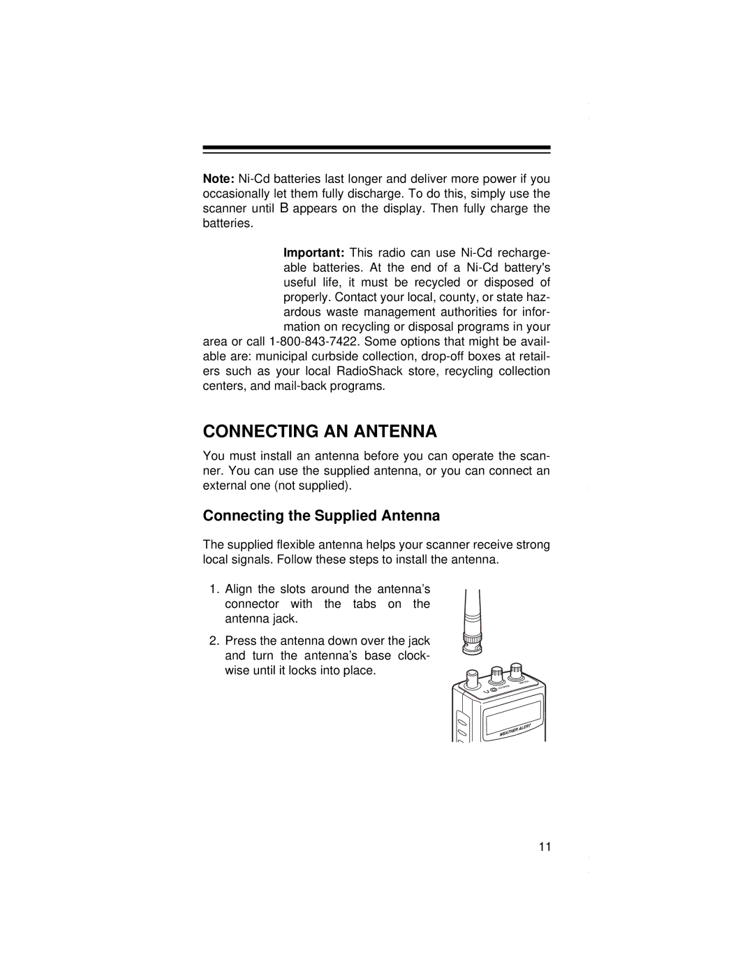 Radio Shack PRO-79 owner manual Connecting AN Antenna, Connecting the Supplied Antenna 