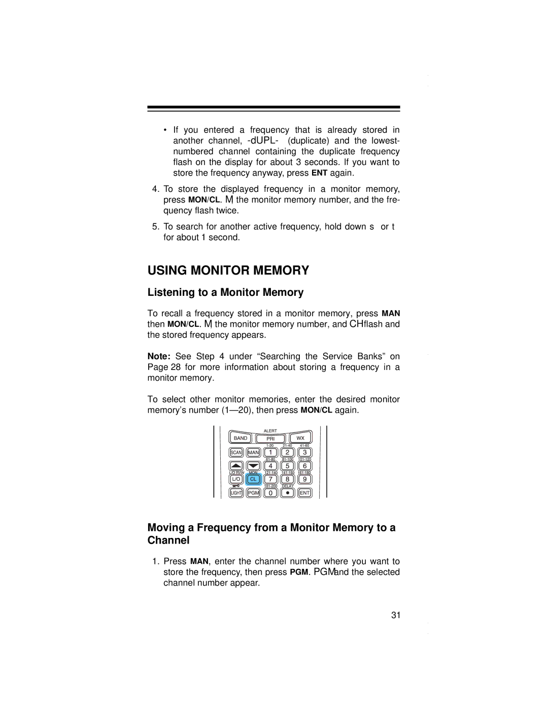 Radio Shack PRO-79 owner manual Using Monitor Memory, Listening to a Monitor Memory 