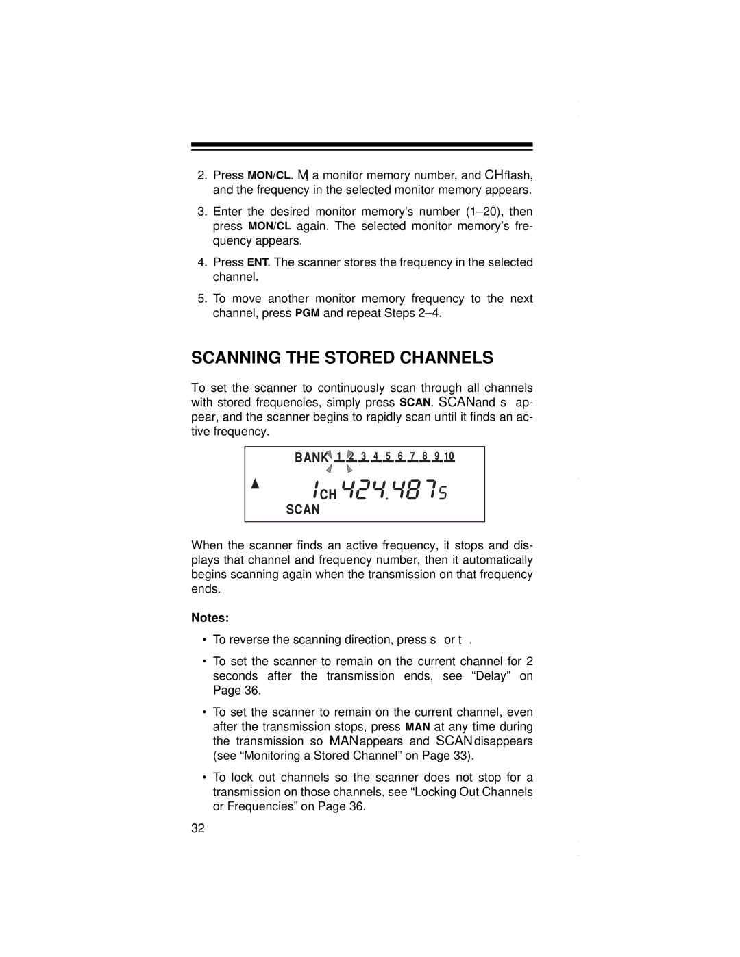 Radio Shack PRO-79 owner manual Scanning the Stored Channels 