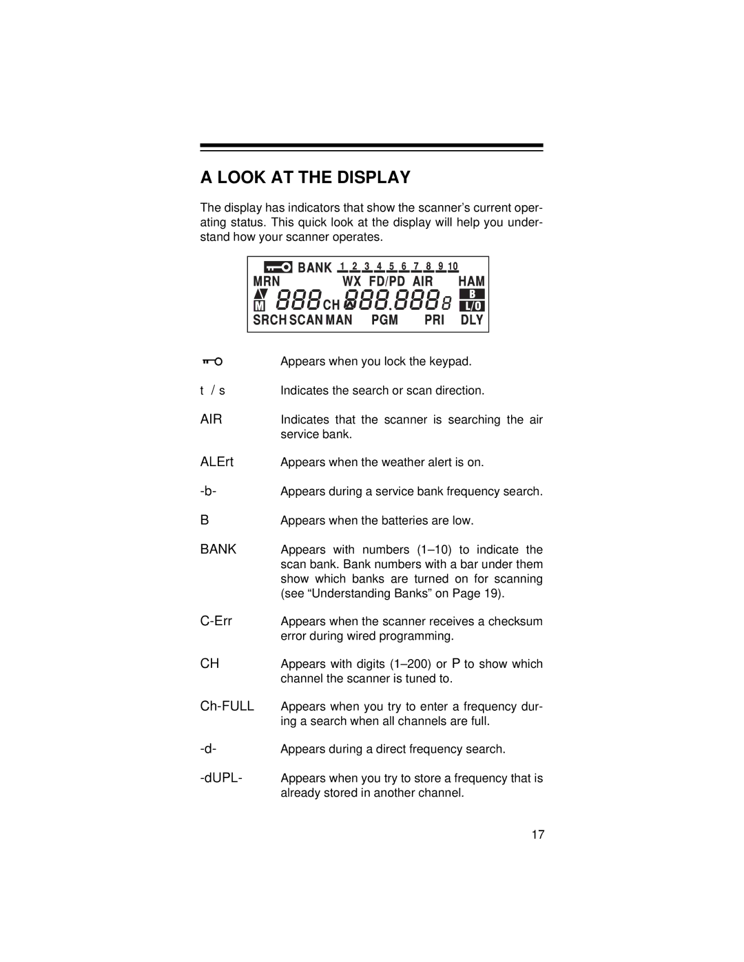 Radio Shack PRO-79 owner manual Look AT the Display, Air 