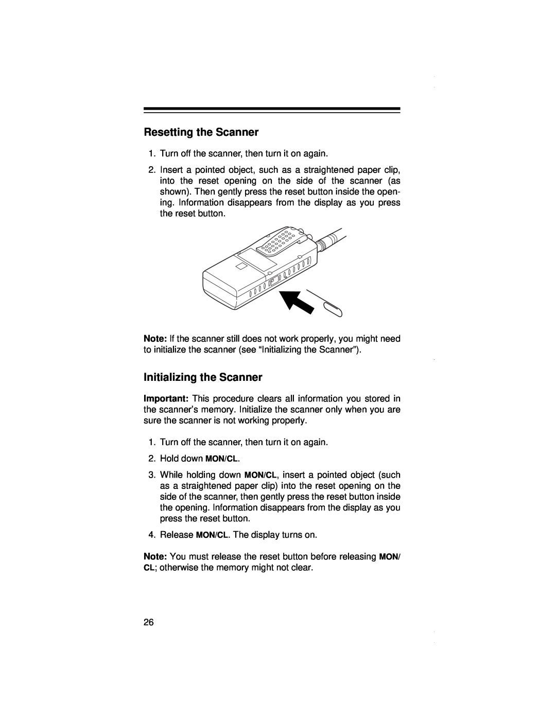 Radio Shack PRO-79 owner manual Resetting the Scanner, Initializing the Scanner 