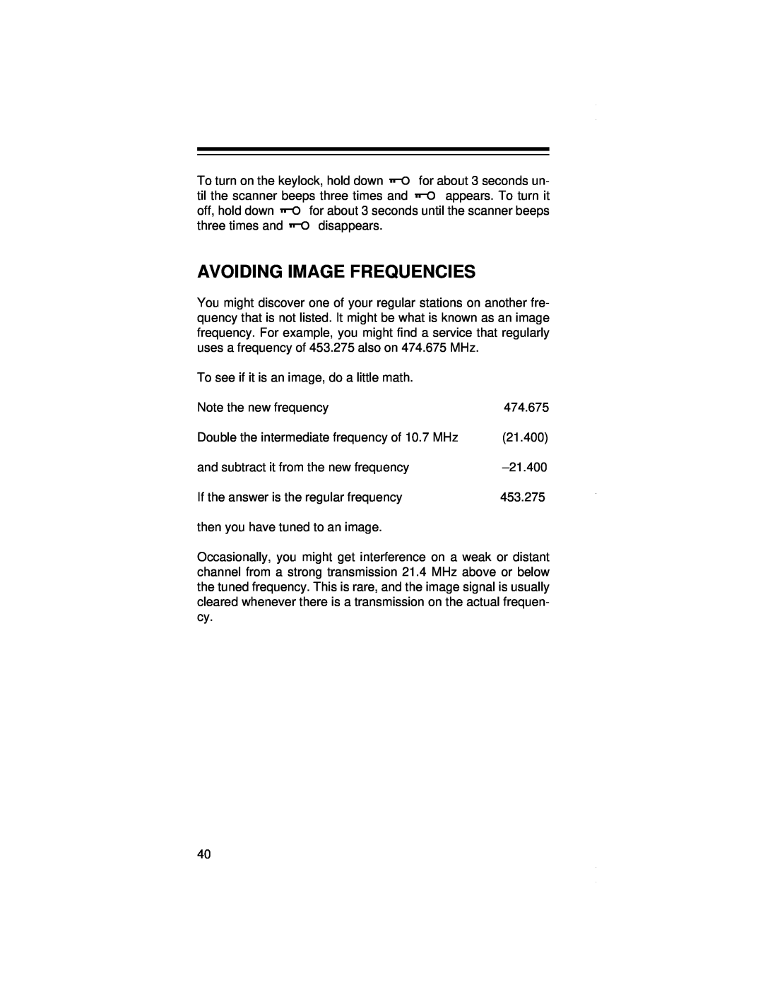 Radio Shack PRO-79 owner manual Avoiding Image Frequencies 