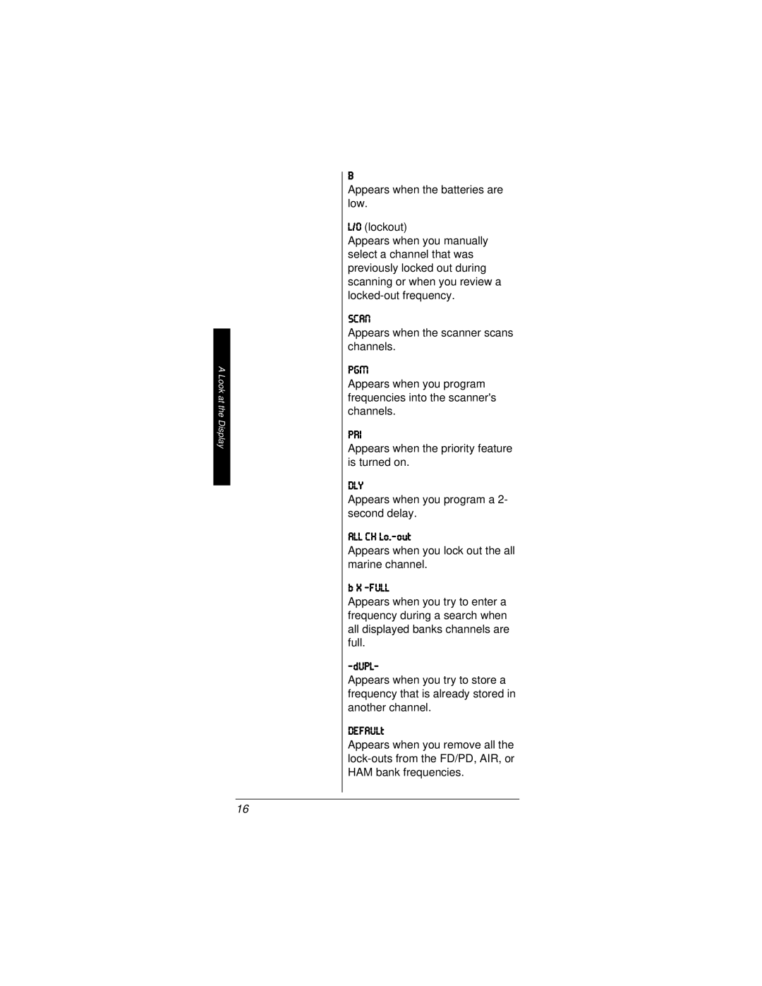 Radio Shack PRO-82 manual I97D, Appears when you lock out the all marine channel 