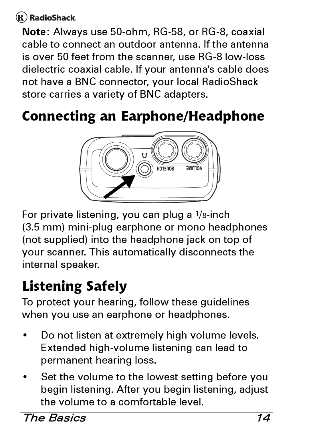 Radio Shack PRO-83 manual Connecting an Earphone/Headphone, Listening Safely 