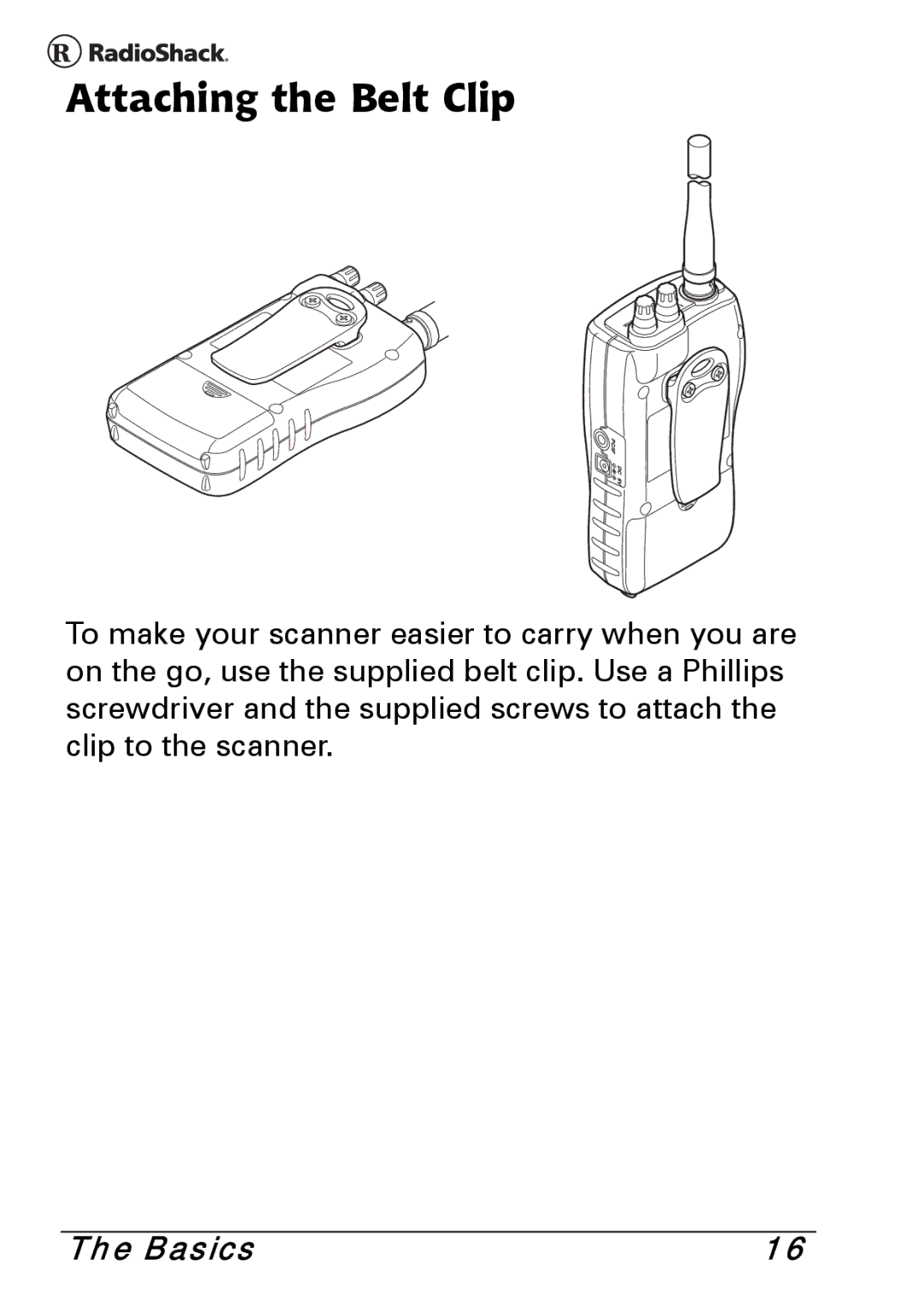 Radio Shack PRO-83 manual Attaching the Belt Clip 