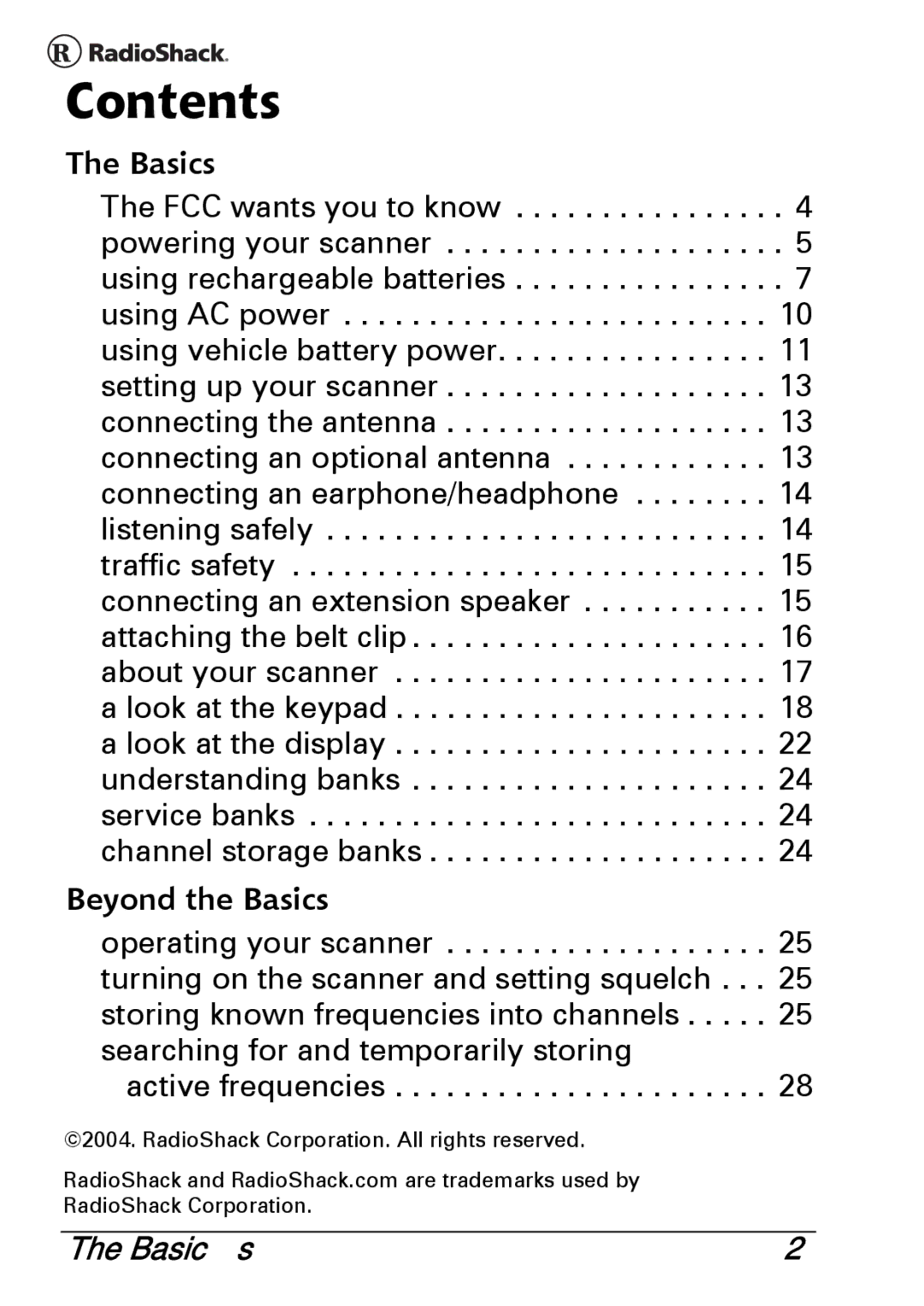 Radio Shack PRO-83 manual Contents 