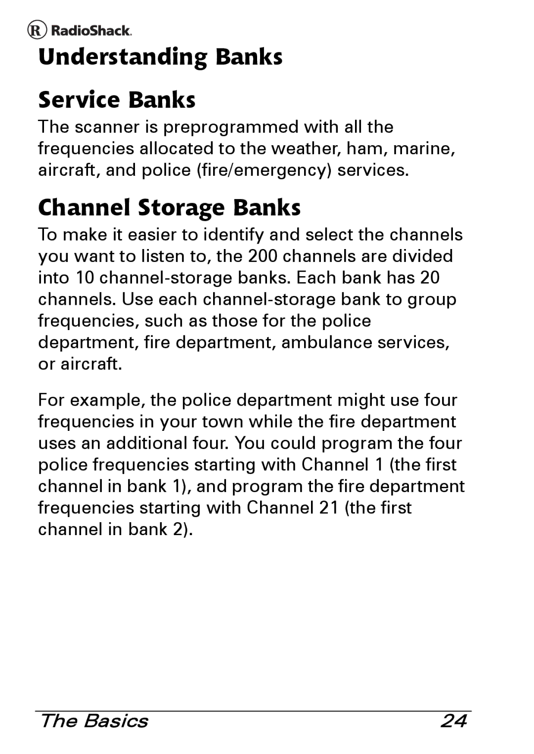 Radio Shack PRO-83 manual Understanding Banks Service Banks, Channel Storage Banks 