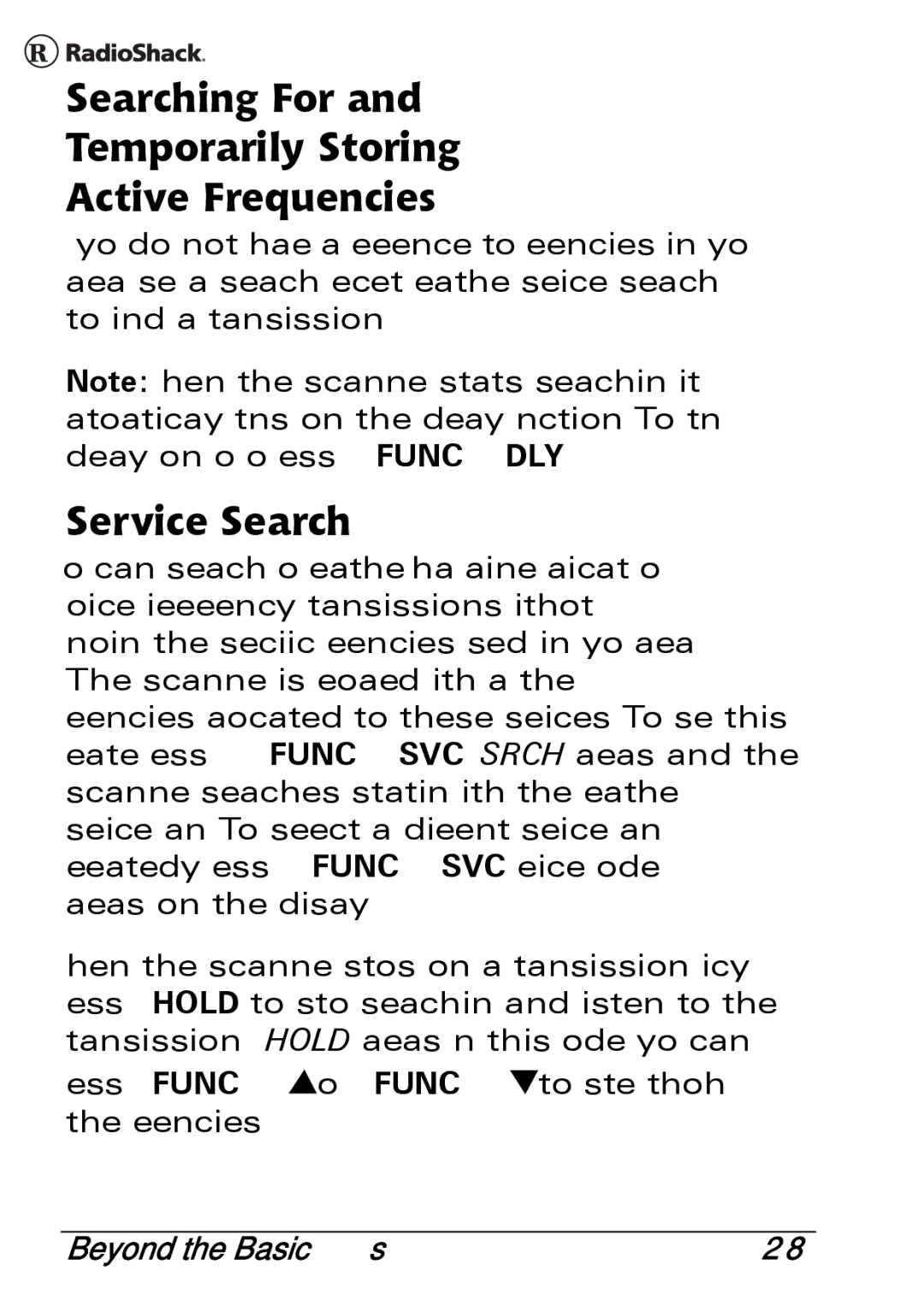 Radio Shack PRO-83 manual Searching For Temporarily Storing Active Frequencies, Service Search 