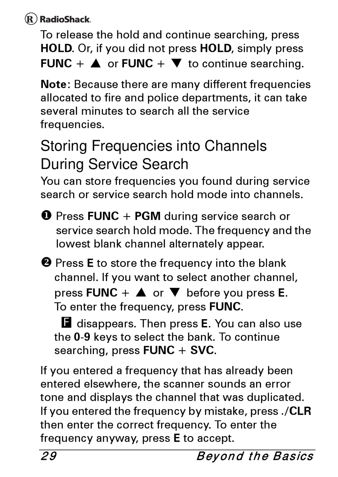 Radio Shack PRO-83 manual Storing Frequencies into Channels During Service Search 