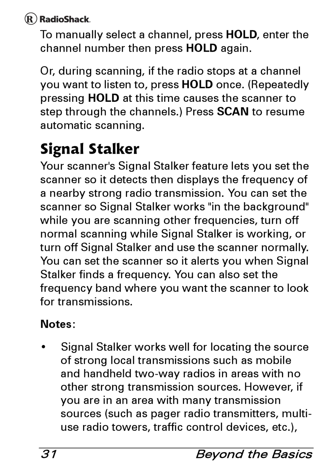 Radio Shack PRO-83 manual Signal Stalker 