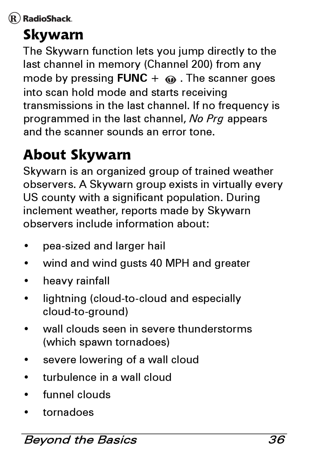 Radio Shack PRO-83 manual About Skywarn 