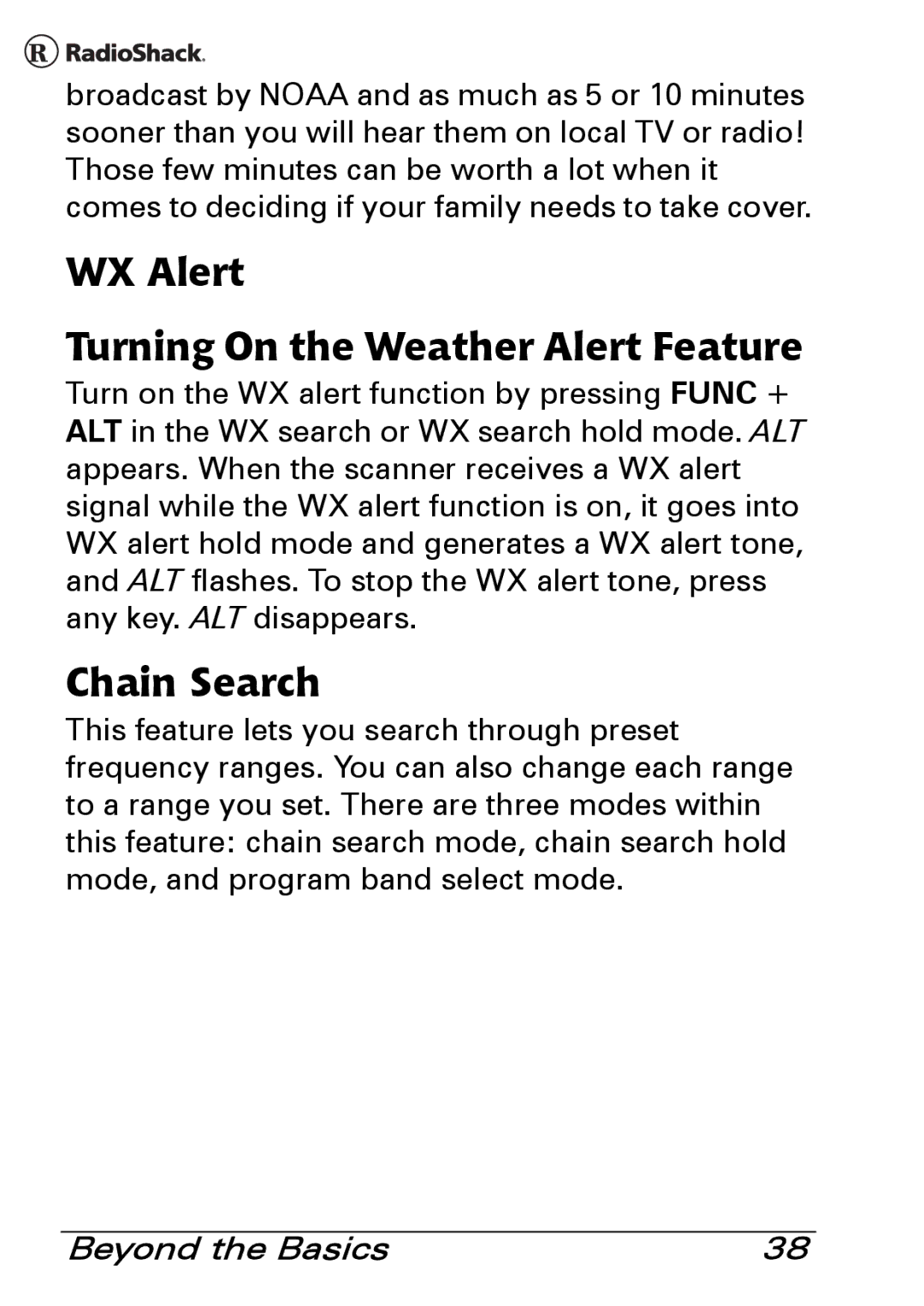 Radio Shack PRO-83 manual WX Alert Turning On the Weather Alert Feature, Chain Search 