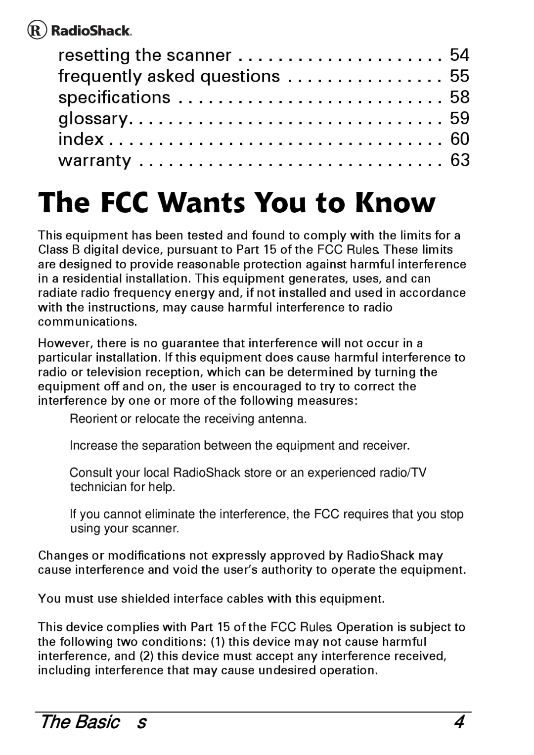 Radio Shack PRO-83 manual FCC Wants You to Know 