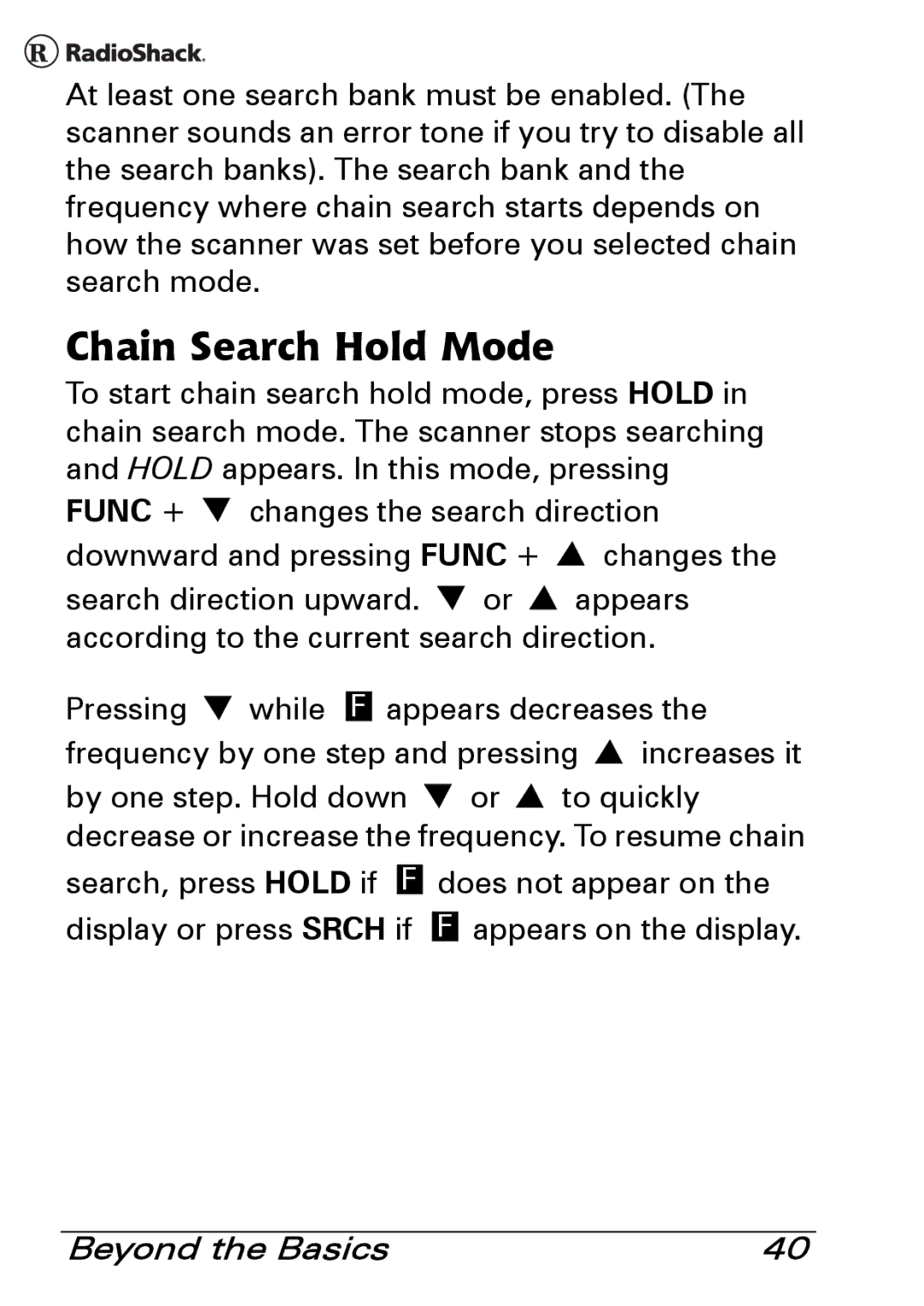 Radio Shack PRO-83 manual Chain Search Hold Mode 