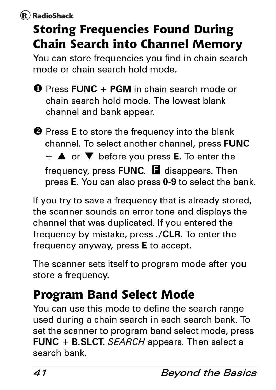 Radio Shack PRO-83 manual Program Band Select Mode 