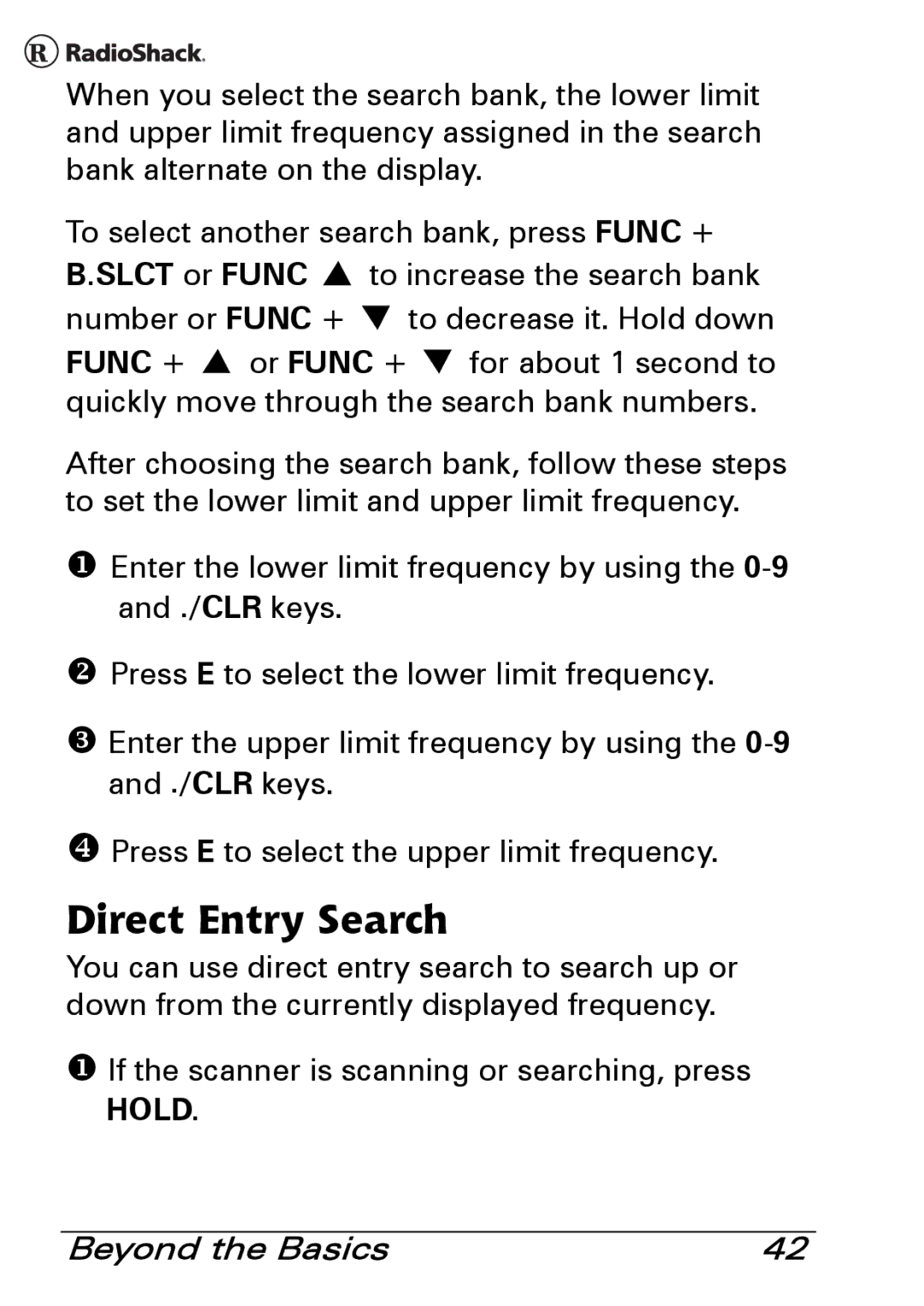 Radio Shack PRO-83 manual Direct Entry Search 