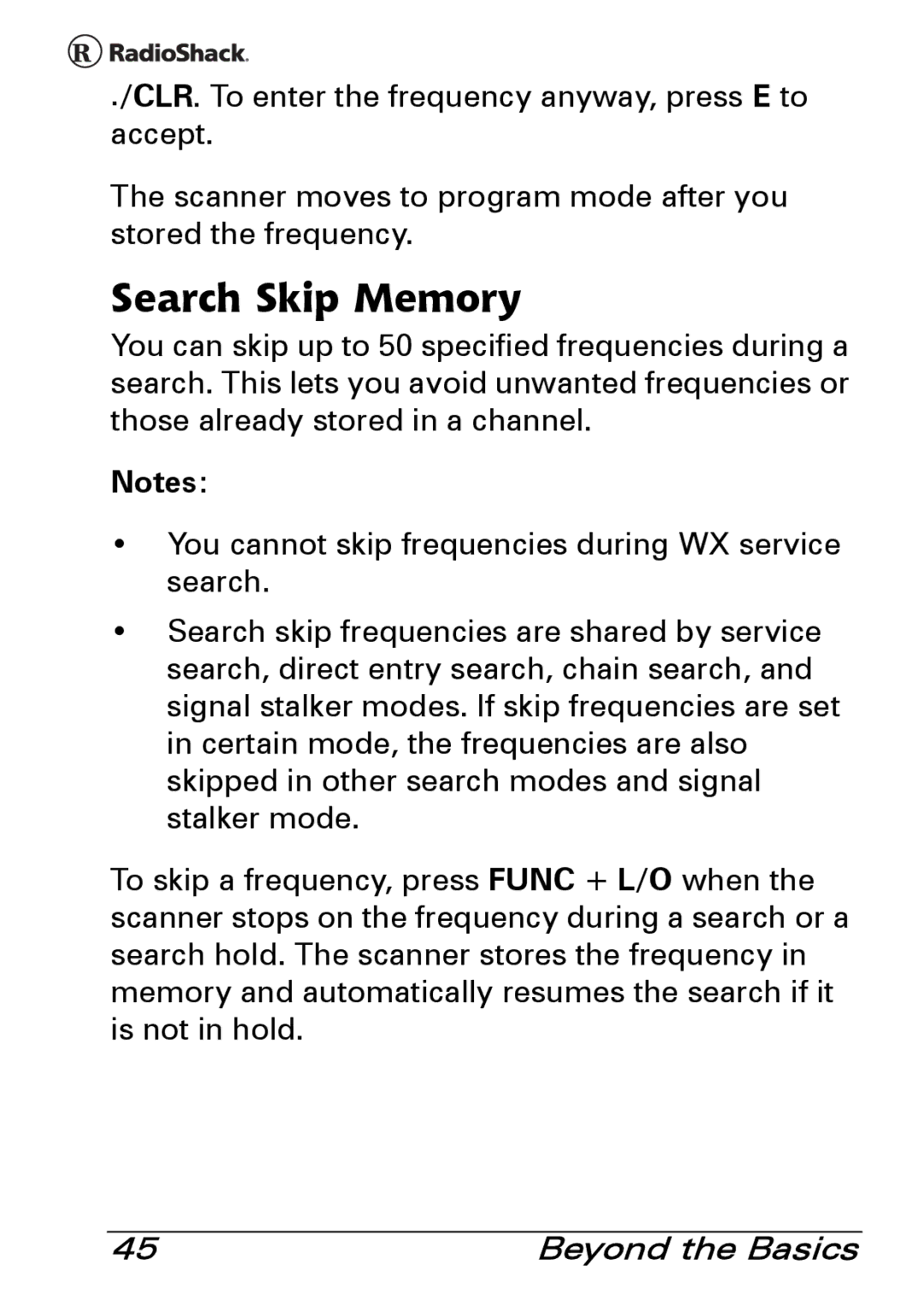 Radio Shack PRO-83 manual Search Skip Memory 