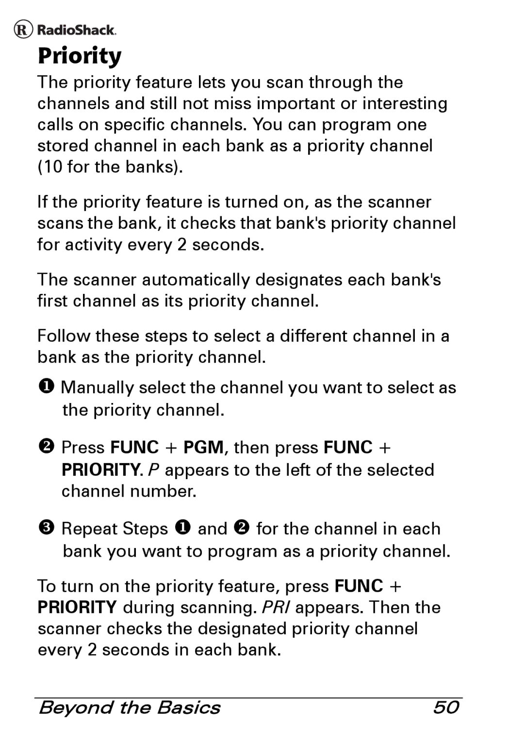 Radio Shack PRO-83 manual Priority 