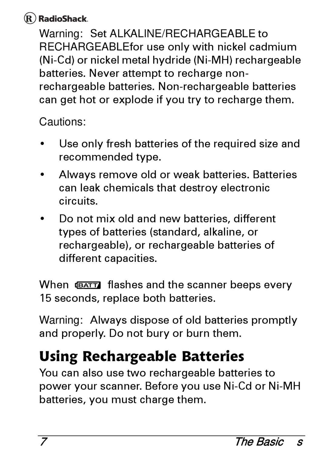 Radio Shack PRO-83 manual Using Rechargeable Batteries 