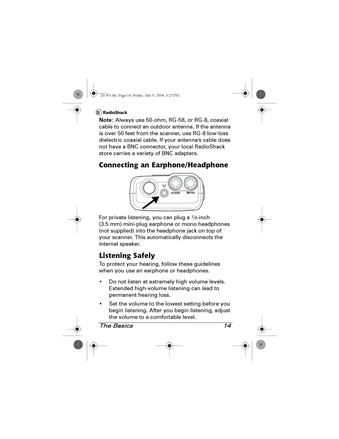 Radio Shack PRO-83 manual Connecting an Earphone/Headphone, Listening Safely 