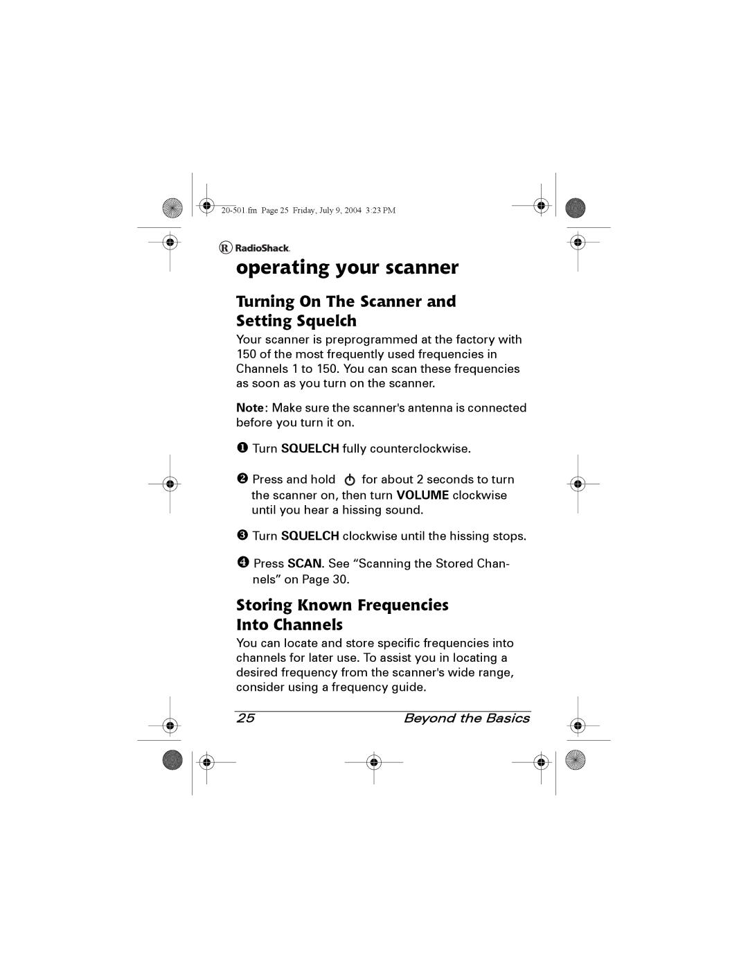 Radio Shack PRO-83 manual Operating your scanner, Turning On The Scanner and Setting Squelch 