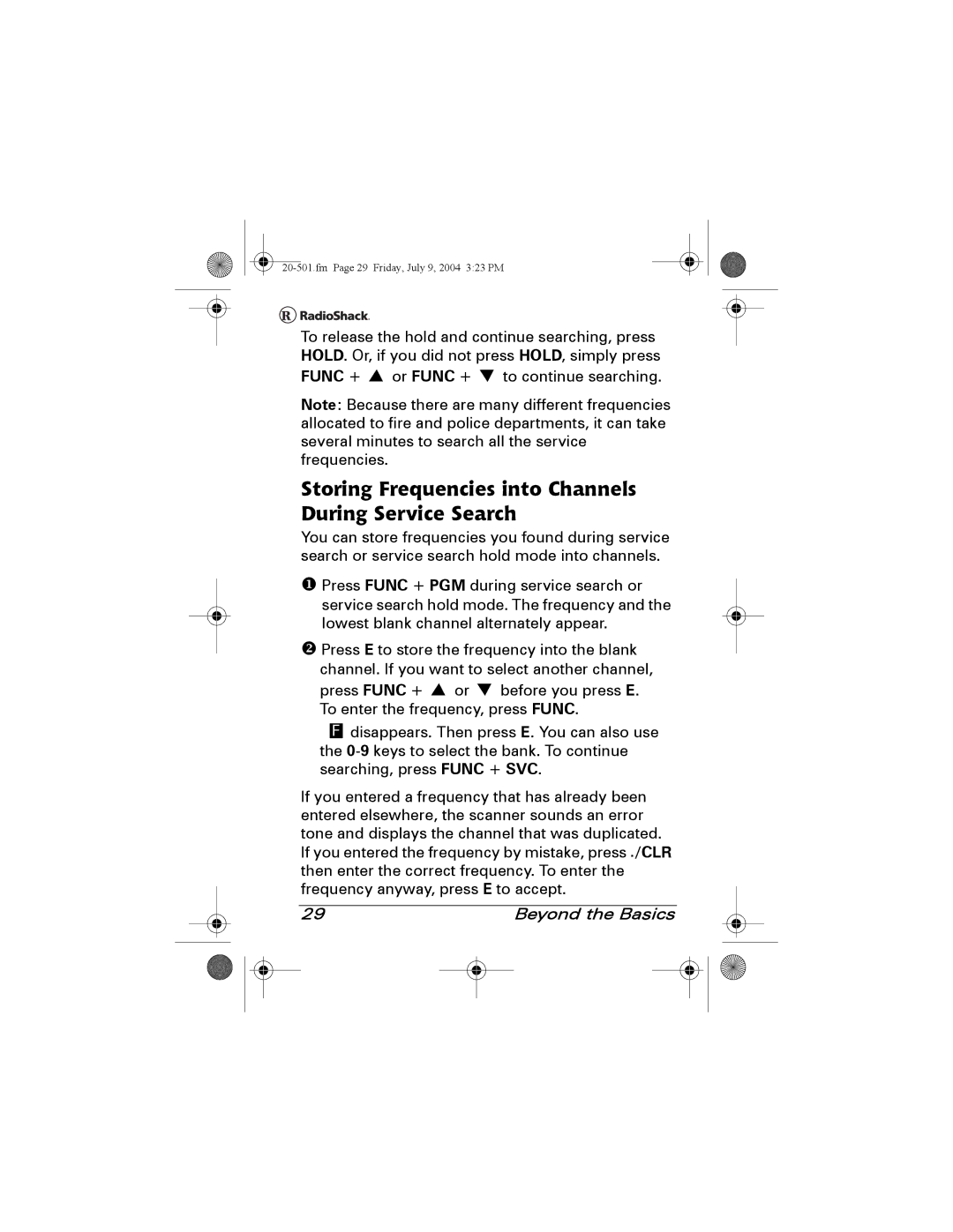 Radio Shack PRO-83 manual Storing Frequencies into Channels During Service Search 