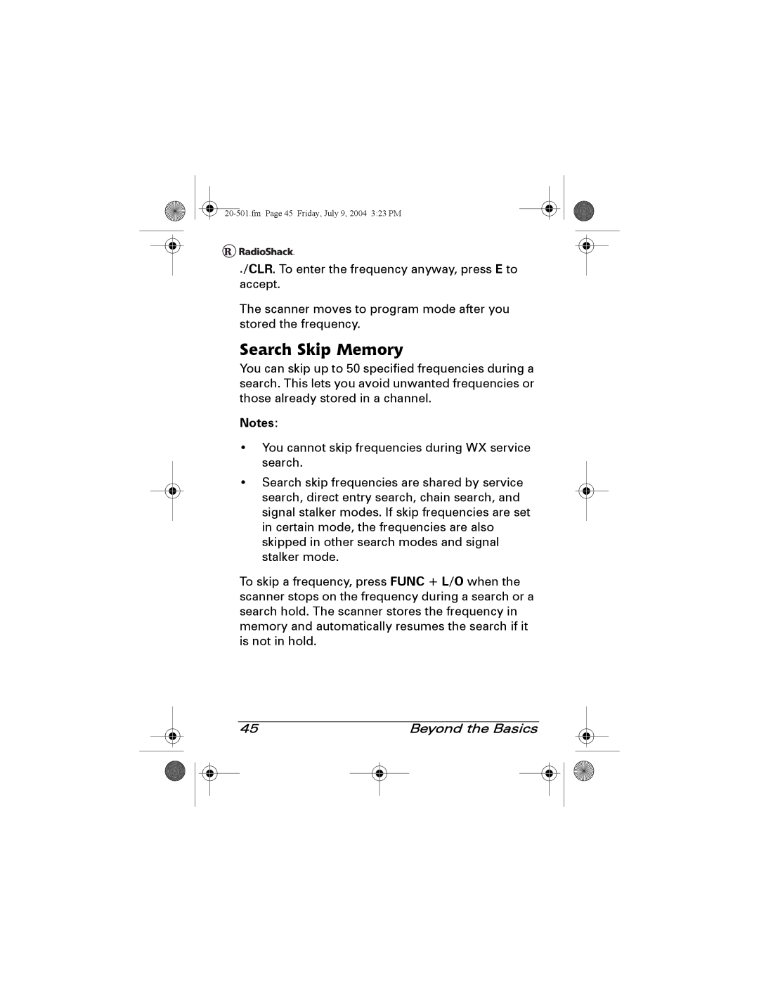 Radio Shack PRO-83 manual Search Skip Memory 