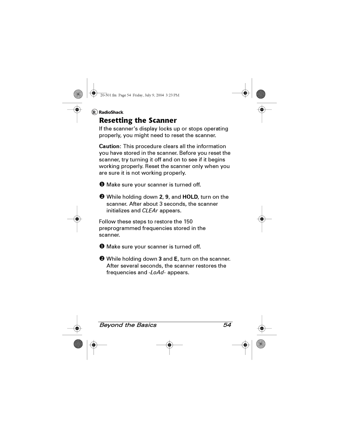 Radio Shack PRO-83 manual Resetting the Scanner 