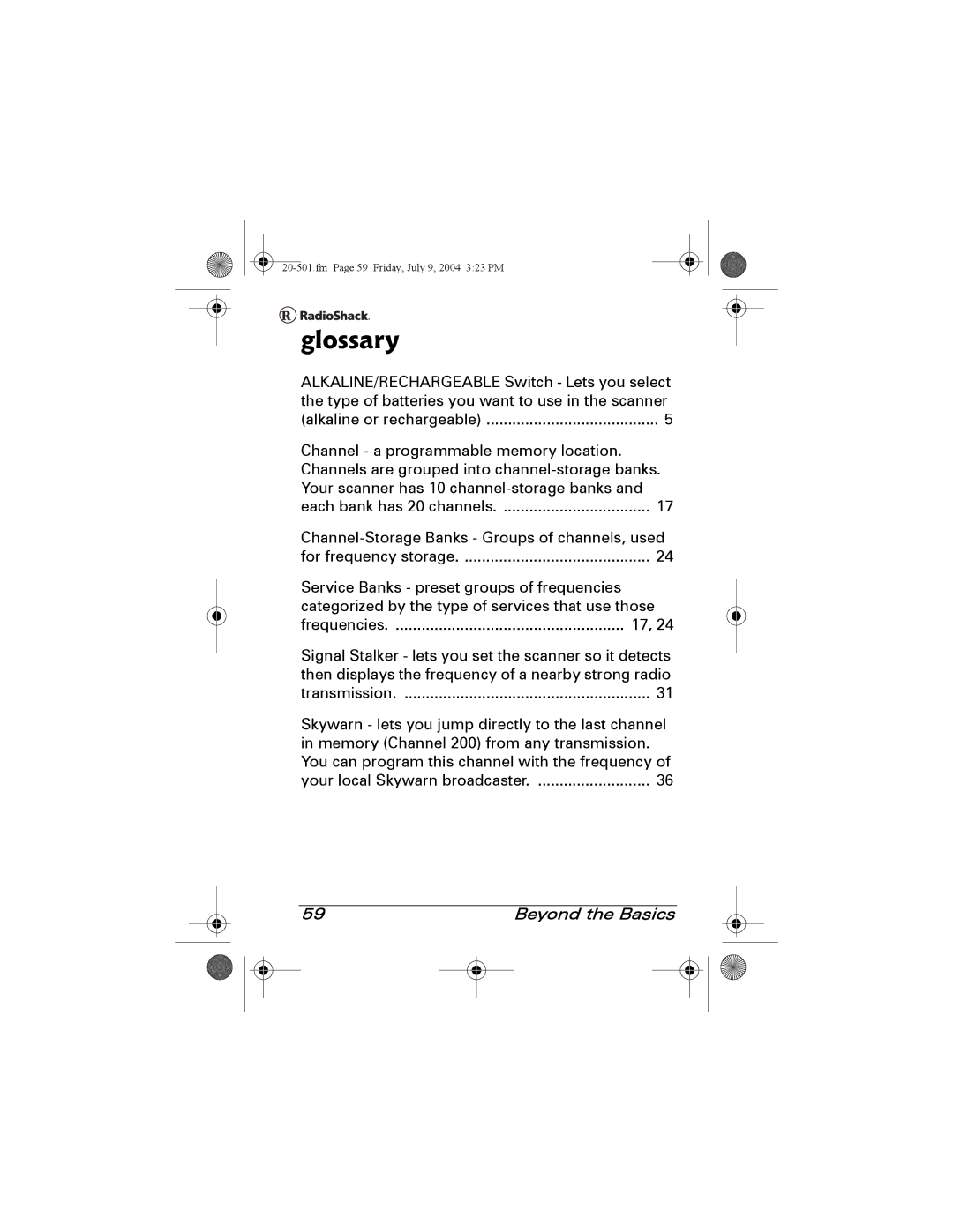 Radio Shack PRO-83 manual Glossary 