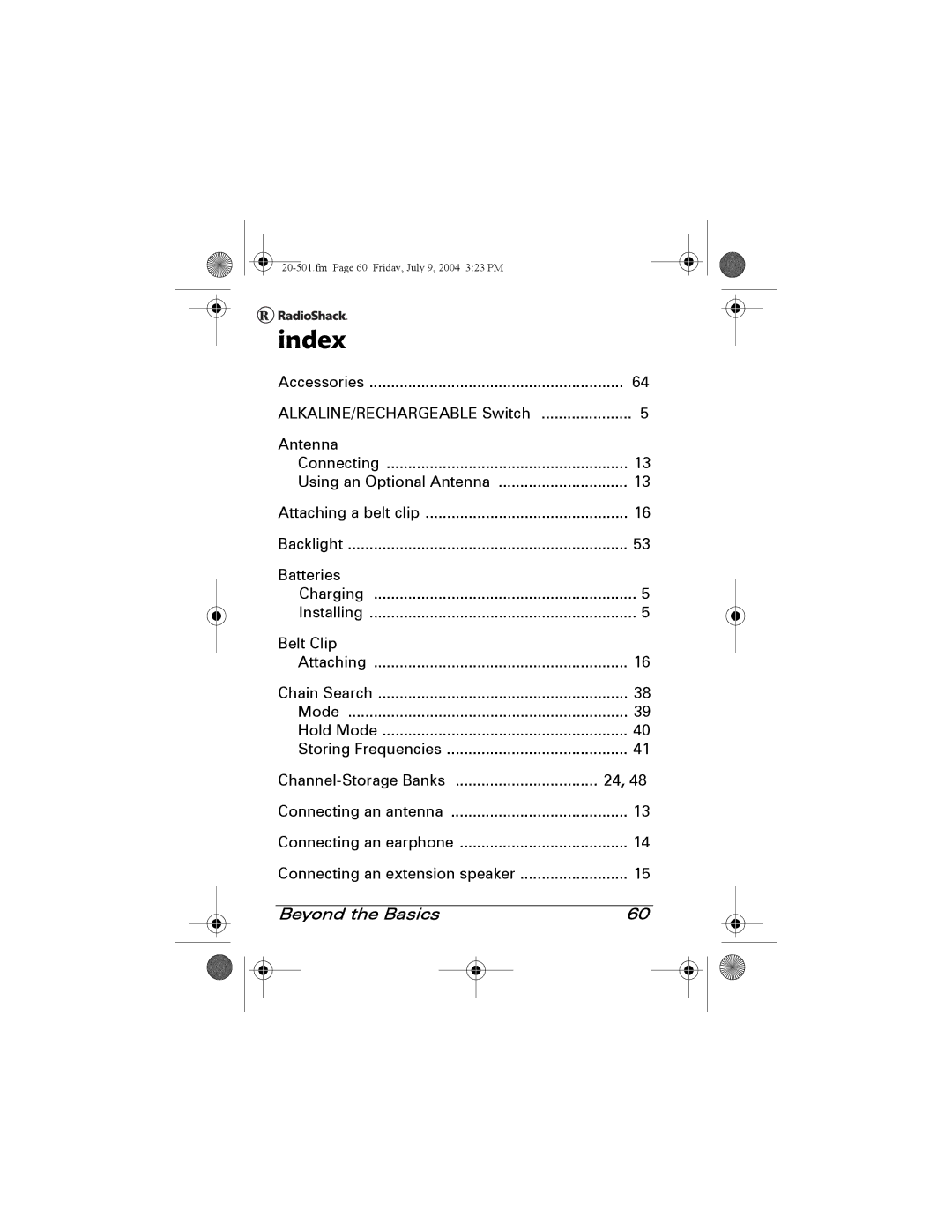 Radio Shack PRO-83 manual Index 