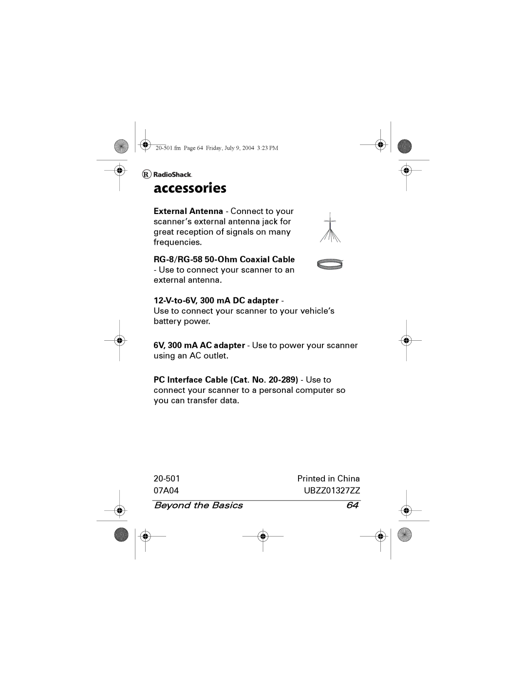 Radio Shack PRO-83 manual Accessories, To-6V, 300 mA DC adapter 