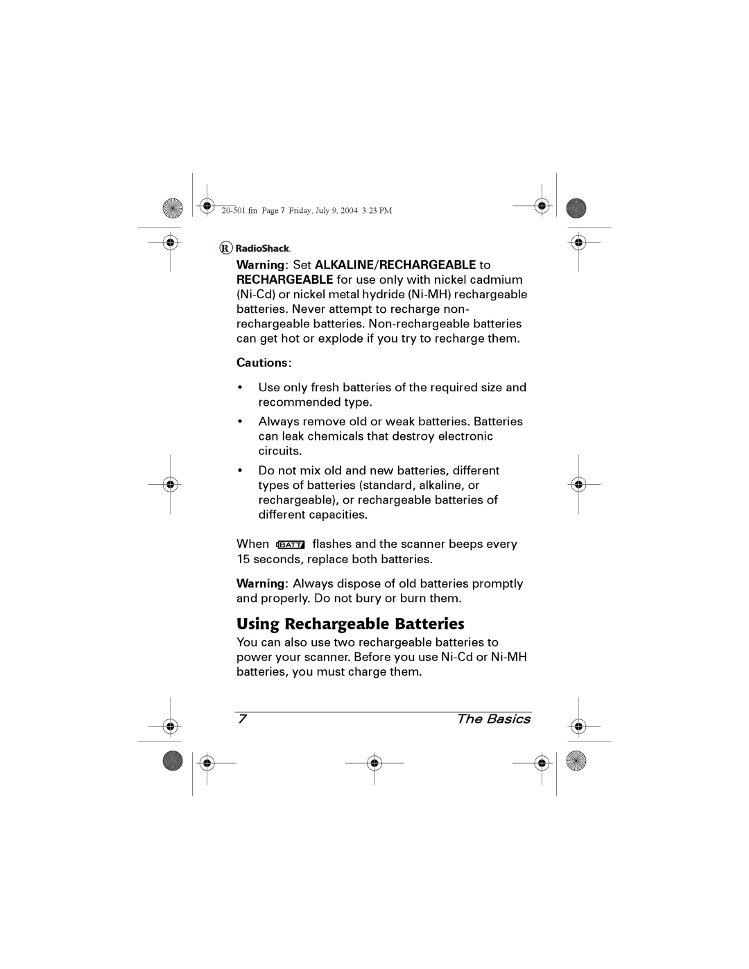 Radio Shack PRO-83 manual Using Rechargeable Batteries 