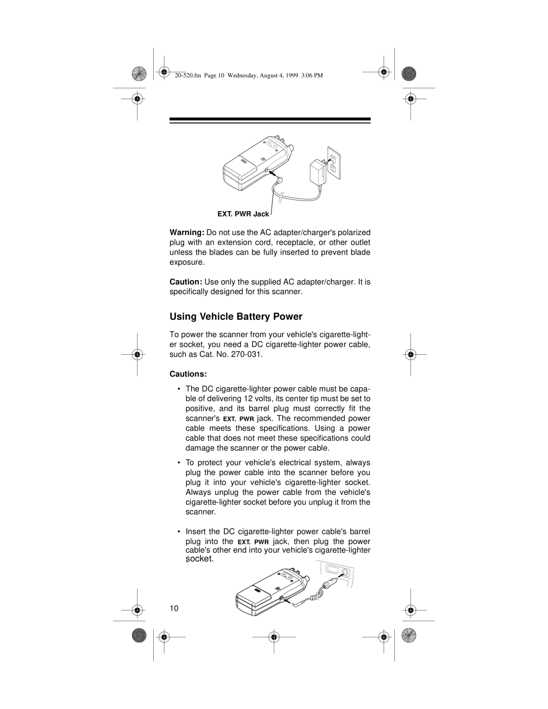 Radio Shack PRO-90 owner manual Using Vehicle Battery Power, socket 