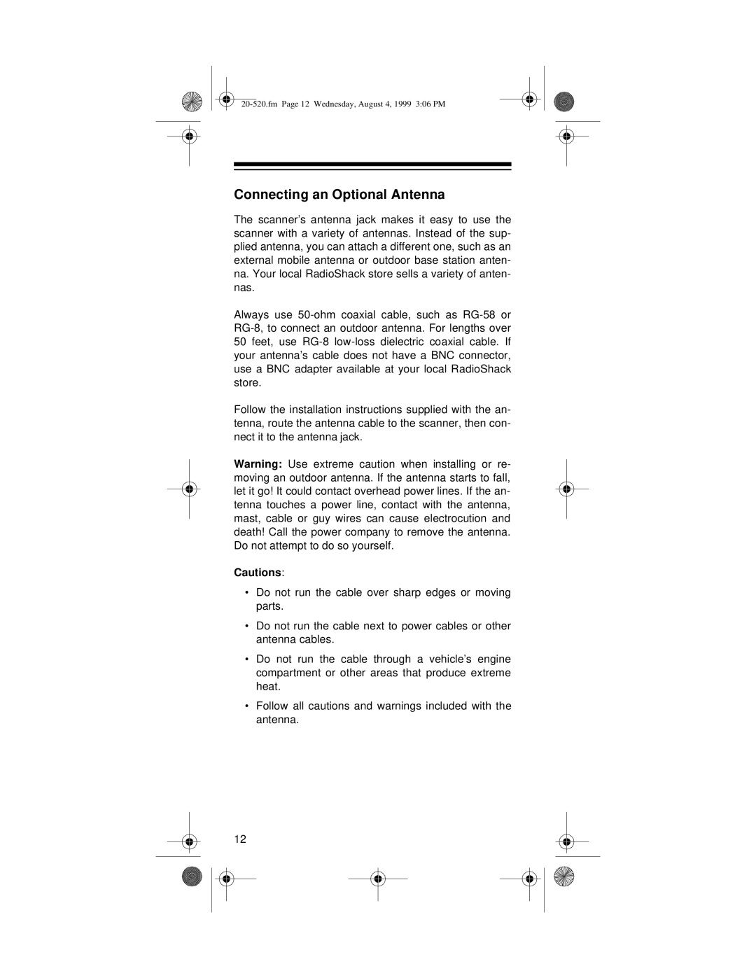 Radio Shack PRO-90 owner manual Connecting an Optional Antenna 