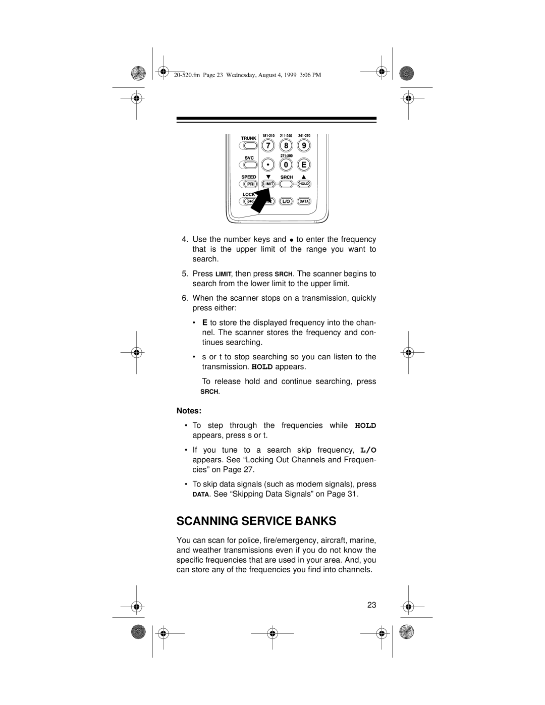 Radio Shack PRO-90 owner manual Scanning Service Banks 