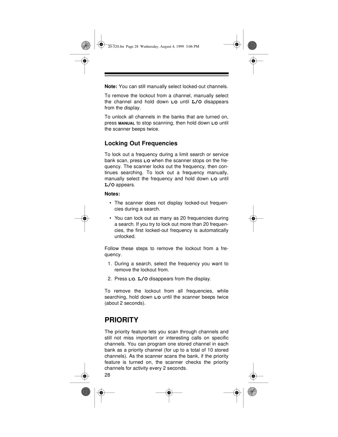 Radio Shack PRO-90 owner manual Priority, Locking Out Frequencies 