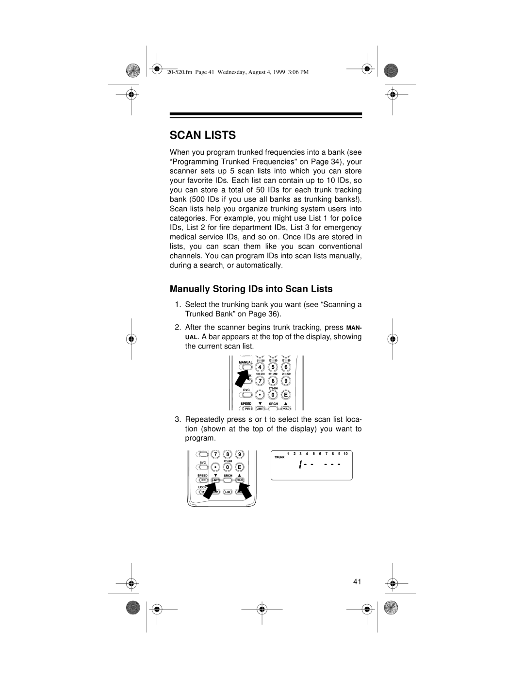 Radio Shack PRO-90 owner manual Manually Storing IDs into Scan Lists 
