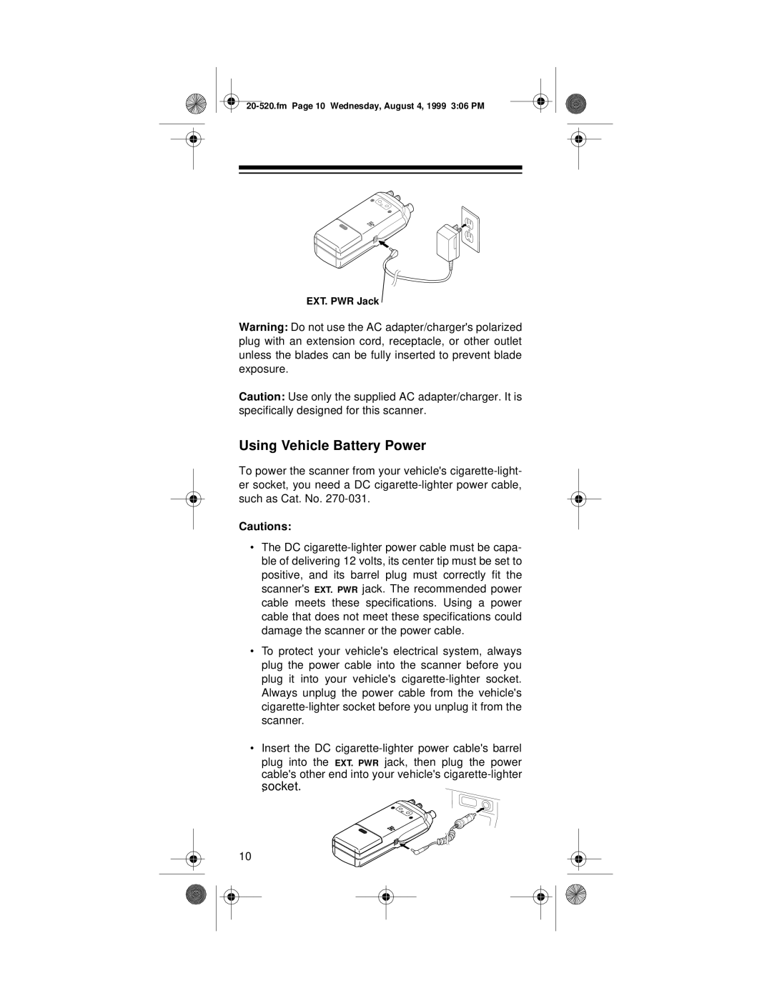 Radio Shack PRO-90 owner manual Using Vehicle Battery Power, Socket 