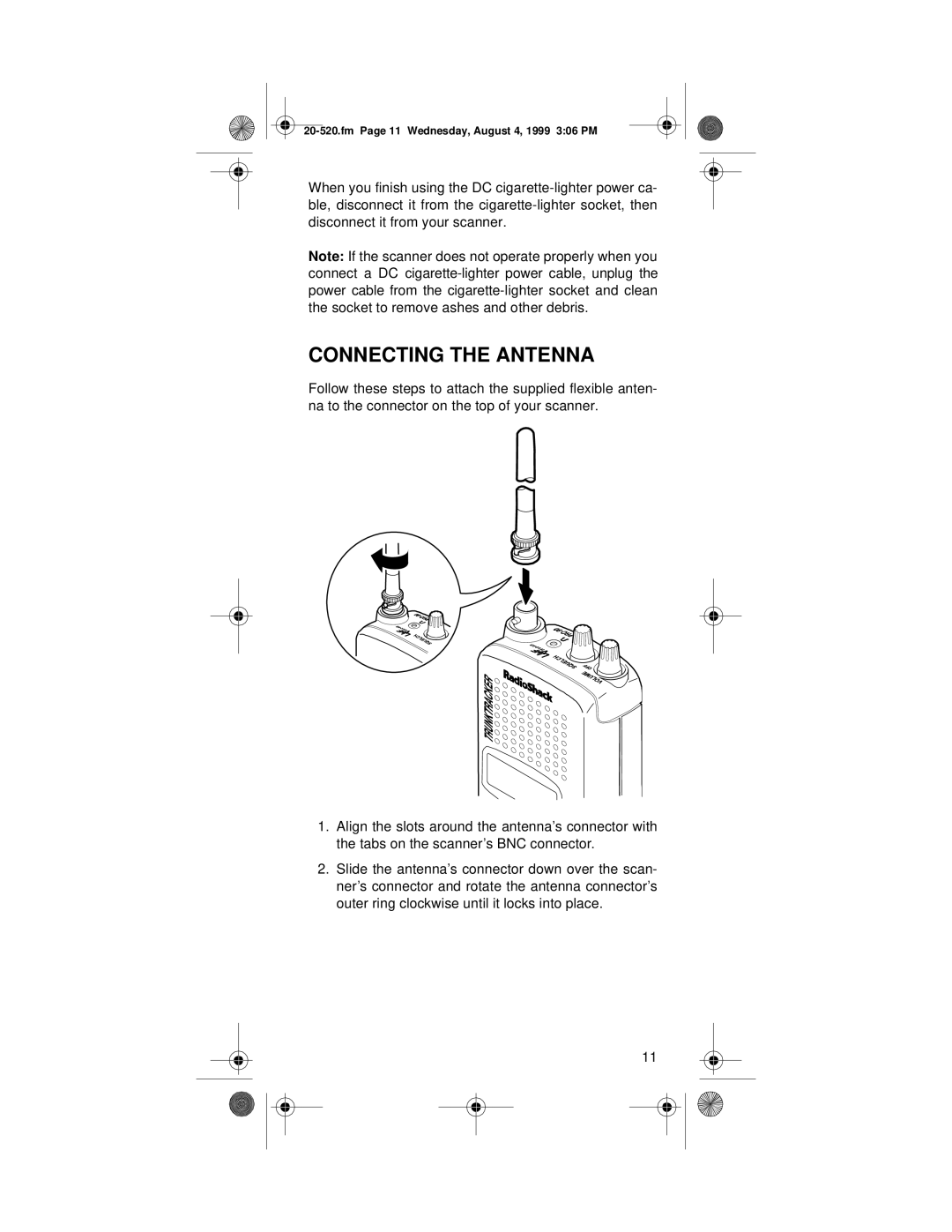 Radio Shack PRO-90 owner manual Connecting the Antenna 